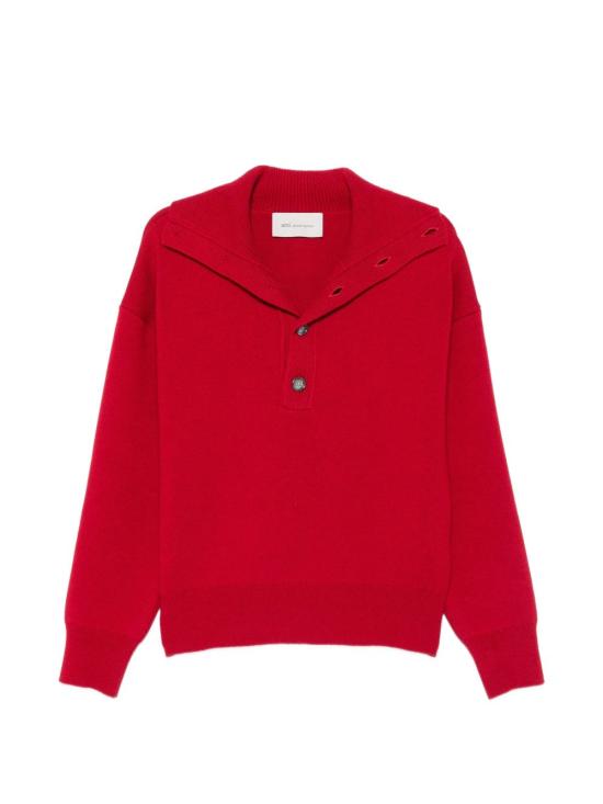 26FW 아미 브라운 하이 버튼 칼라 울 스웨터 UKS885DKN0192 A186 RED