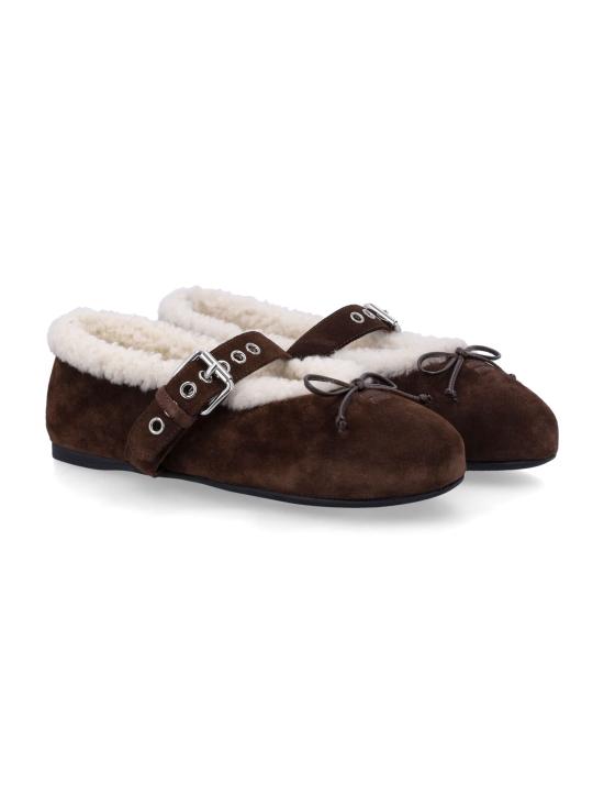 26FW 미우미우 스웨이드와 시어링 발레리나 5F764EZ0G F0003 DARK BROWN - MIU MIU