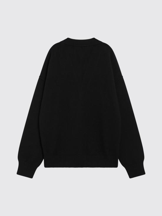 26FW 아미 하트 로고 인타르시아 V넥 가디건 UKC367U018 009 Black - AMI