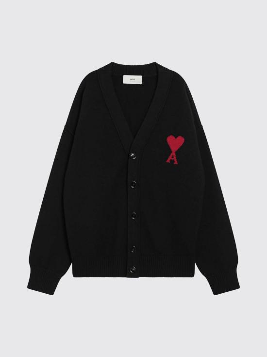 26FW 아미 하트 로고 인타르시아 V넥 가디건 UKC367U018 009 Black - AMI