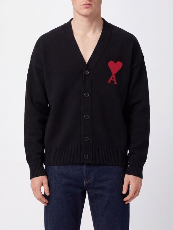 26FW 아미 하트 로고 인타르시아 V넥 가디건 UKC367U018 009 Black