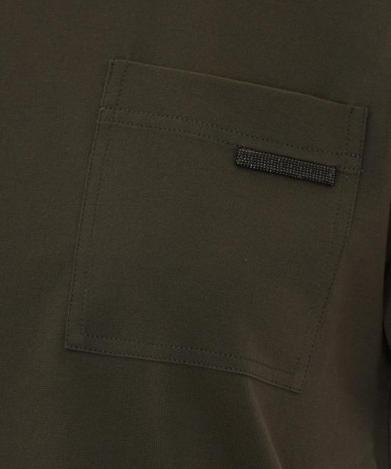 26FW 브루넬로 쿠치넬리 샤이니 탭 코튼 저지 티셔츠 M0T81EC710 C983 GREEN - BRUNELLO CUCINELLI