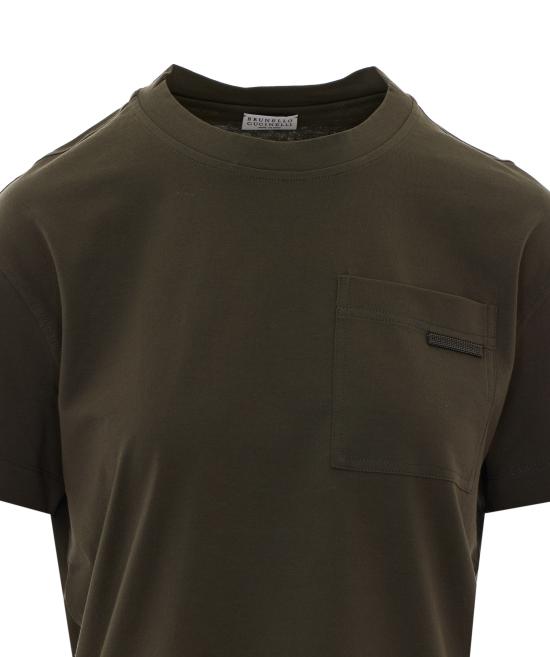 26FW 브루넬로 쿠치넬리 샤이니 탭 코튼 저지 티셔츠 M0T81EC710 C983 GREEN - BRUNELLO CUCINELLI