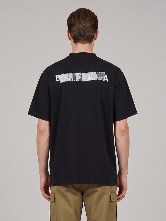 26FW 발렌시아가 실버 테이프 백 오버사이즈 티셔츠 850345 BLACK - BALENCIAGA