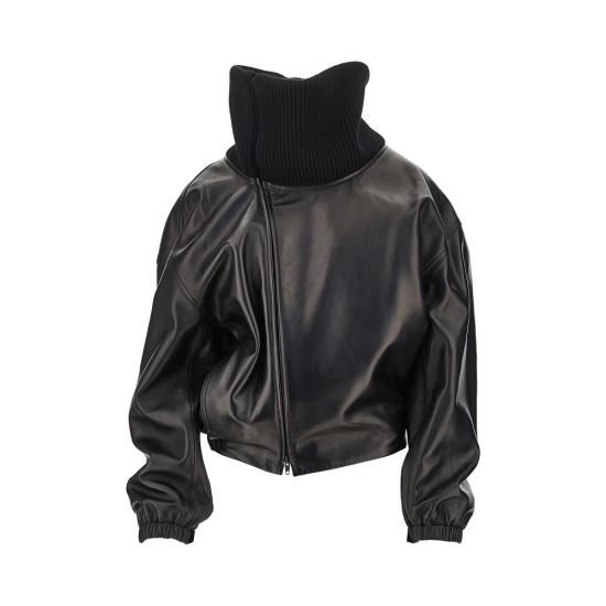 26FW 피비 파일로 립 넥 레더 재킷 EV109LE2405 Black