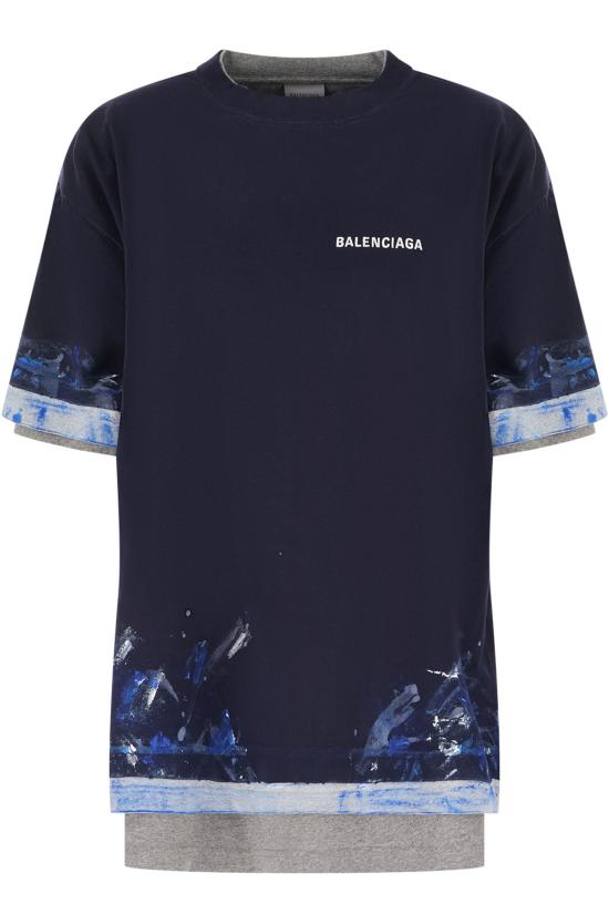 26FW 발렌시아가 페인트 스플래터 티셔츠 A009CWTUVJ7 8065 NAVY