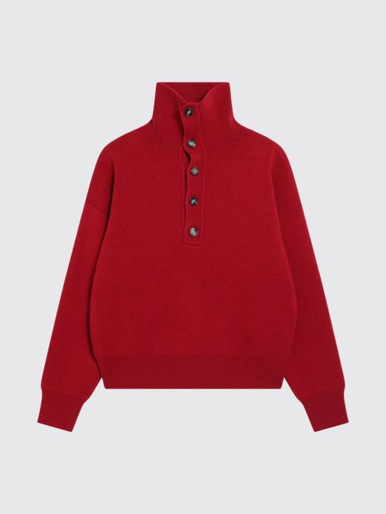 26FW 아미 브라운 하이 버튼 칼라 울 스웨터 UKS885DKN0192A 186 Red - AMI
