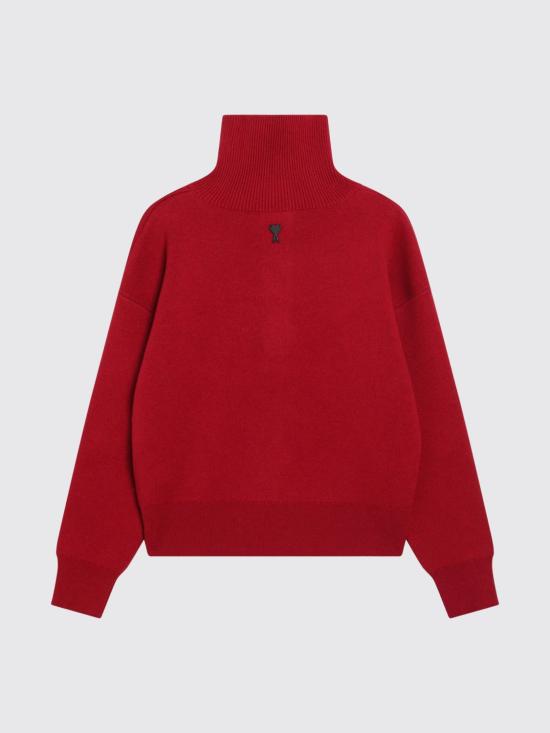 26FW 아미 브라운 하이 버튼 칼라 울 스웨터 UKS885DKN0192A 186 Red - AMI