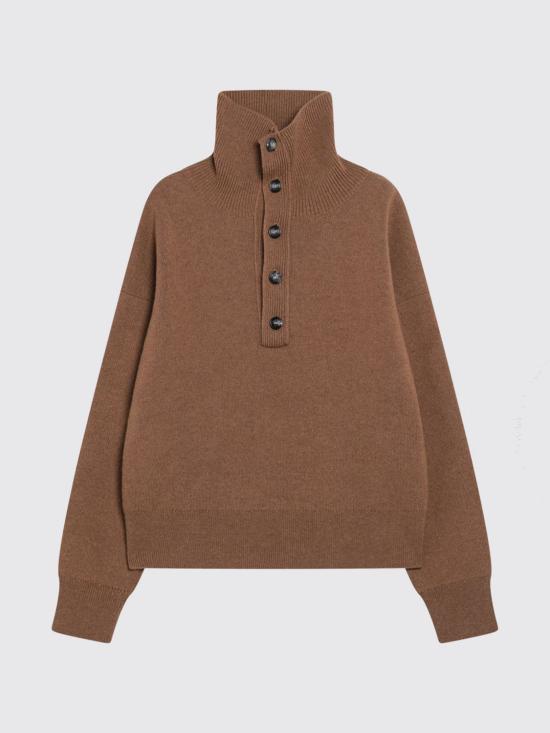 26FW 아미 브라운 하이 버튼 칼라 울 스웨터 UKS885DKN0192A 280 Camel - AMI