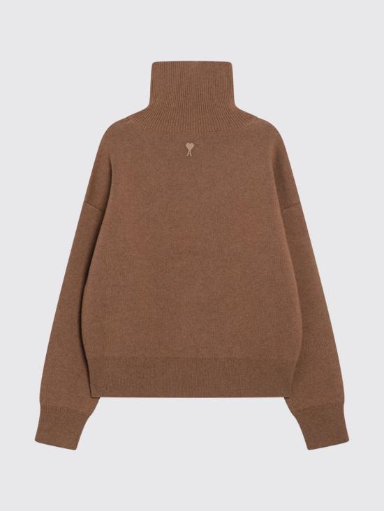 26FW 아미 브라운 하이 버튼 칼라 울 스웨터 UKS885DKN0192A 280 Camel - AMI
