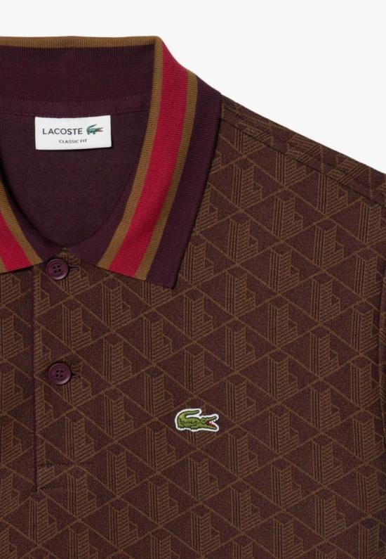 26FW 라코스테 스트라이프 칼라 모노그램 자카드 폴로 티셔츠 DH1417WD9 Brown - LACOSTE