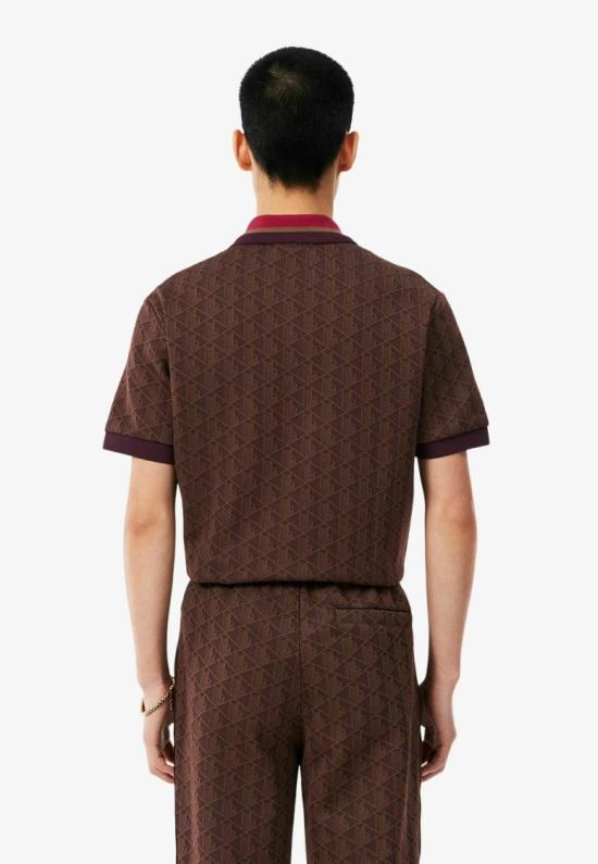 26FW 라코스테 스트라이프 칼라 모노그램 자카드 폴로 티셔츠 DH1417WD9 Brown - LACOSTE