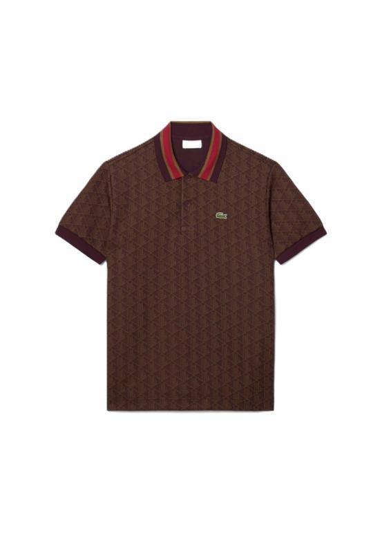 26FW 라코스테 스트라이프 칼라 모노그램 자카드 폴로 티셔츠 DH1417WD9 Brown