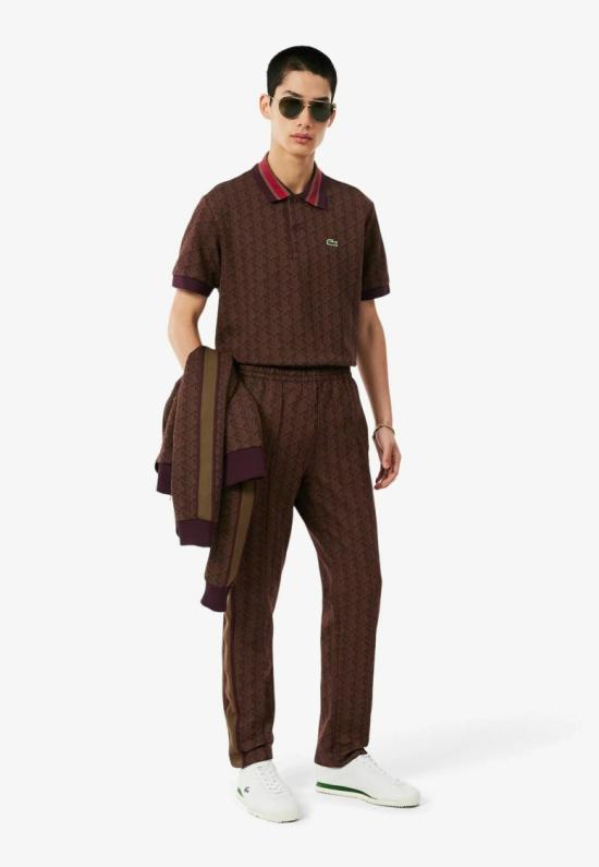 26FW 라코스테 스트라이프 칼라 모노그램 자카드 폴로 티셔츠 DH1417WD9 Brown - LACOSTE
