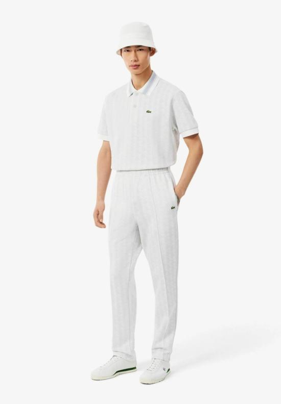 26FW 라코스테 스트라이프 칼라 모노그램 자카드 폴로 티셔츠 DH14174IW White - LACOSTE