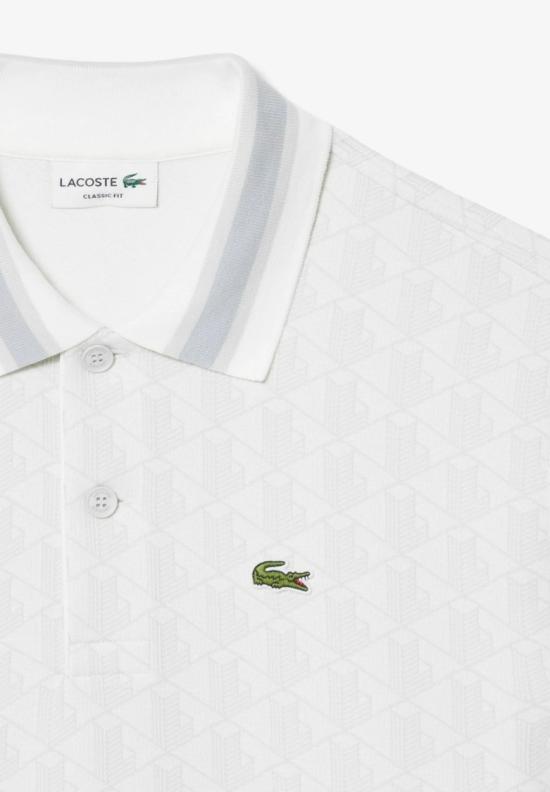 26FW 라코스테 스트라이프 칼라 모노그램 자카드 폴로 티셔츠 DH14174IW White - LACOSTE