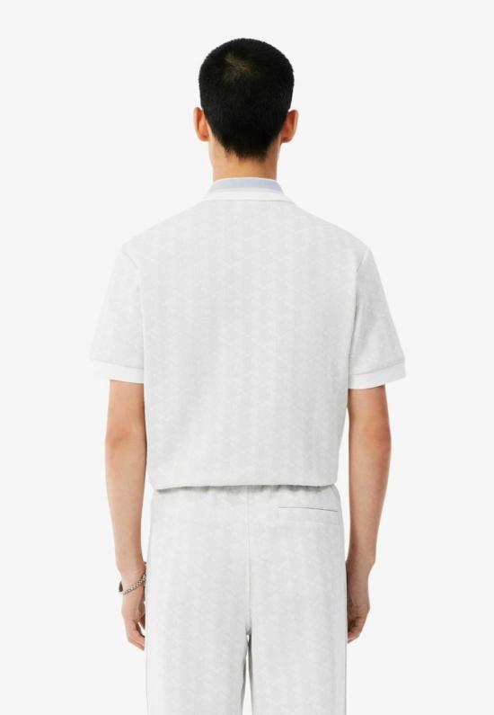 26FW 라코스테 스트라이프 칼라 모노그램 자카드 폴로 티셔츠 DH14174IW White - LACOSTE