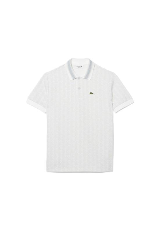 26FW 라코스테 스트라이프 칼라 모노그램 자카드 폴로 티셔츠 DH14174IW White