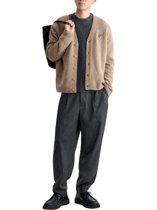 26FW 메종키츠네 폭스 헤드 램스울 컴포트 가디건 PM00502KT1006 0549 GREY - MAISON KITSUNE