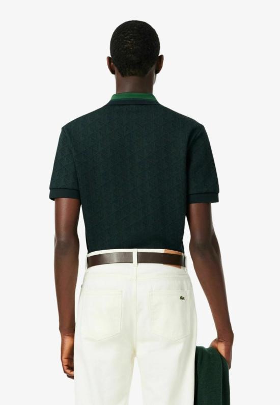 26FW 라코스테 스트라이프 칼라 모노그램 자카드 폴로 티셔츠 DH1417SPU Green - LACOSTE