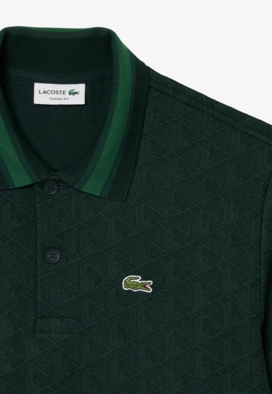 26FW 라코스테 스트라이프 칼라 모노그램 자카드 폴로 티셔츠 DH1417SPU Green - LACOSTE