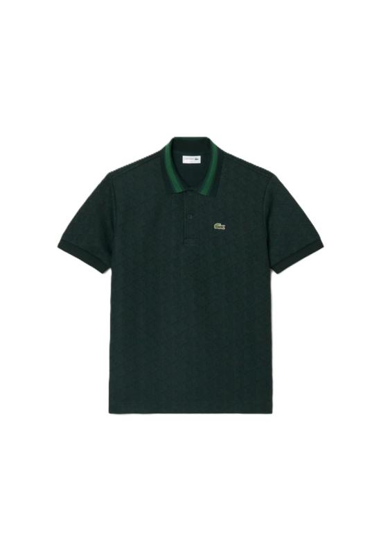 26FW 라코스테 스트라이프 칼라 모노그램 자카드 폴로 티셔츠 DH1417SPU Green