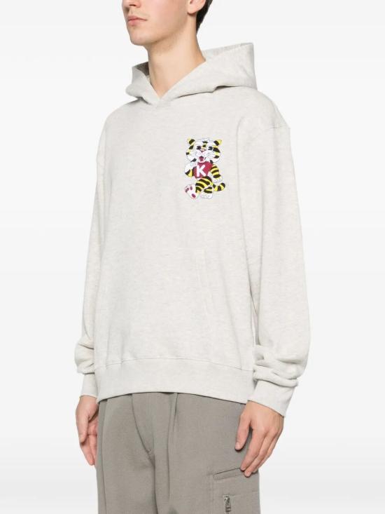 26FW 겐조 와일드 타이거 엠브로이더드 후드 티셔츠 FG55HO2044MJ 93 PALE GREY - KENZO