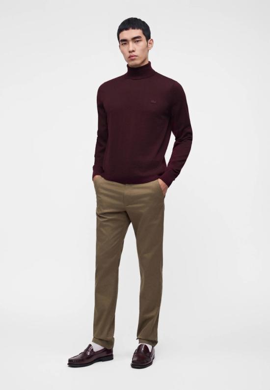 26FW 라코스테 메리노 울 터틀넥 스웨터 AH19593KE Burgundy - LACOSTE