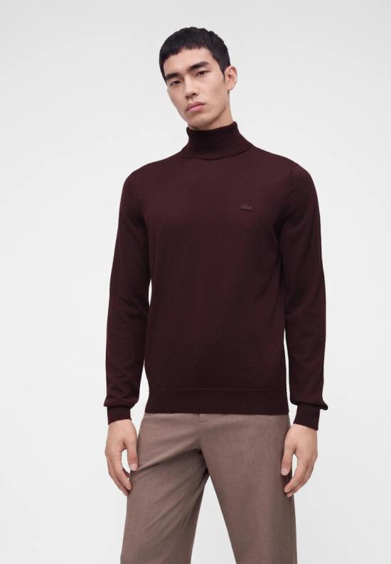 26FW 라코스테 메리노 울 터틀넥 스웨터 AH19593KE Burgundy - LACOSTE