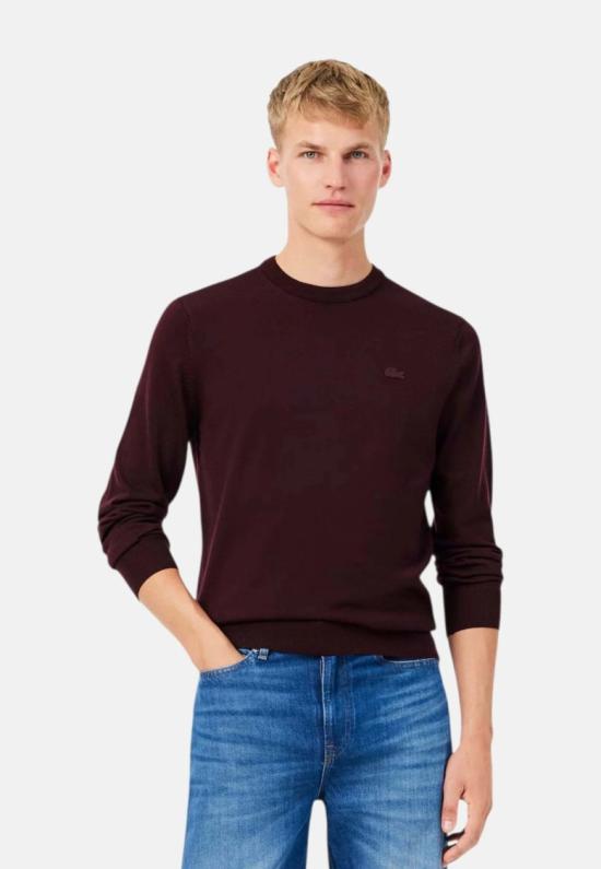 26FW 라코스테 메리노울 크루넥 스웨터 AH19693KE Burgundy - LACOSTE