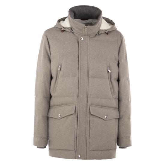 26FW 브루넬로 쿠치넬리 본디드 울 플란넬 탈부착 후드 다운 자켓 MM4701823 GREY