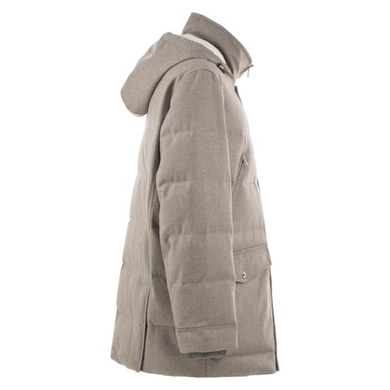 26FW 브루넬로 쿠치넬리 본디드 울 플란넬 탈부착 후드 다운 자켓 MM4701823 GREY - BRUNELLO CUCINELLI