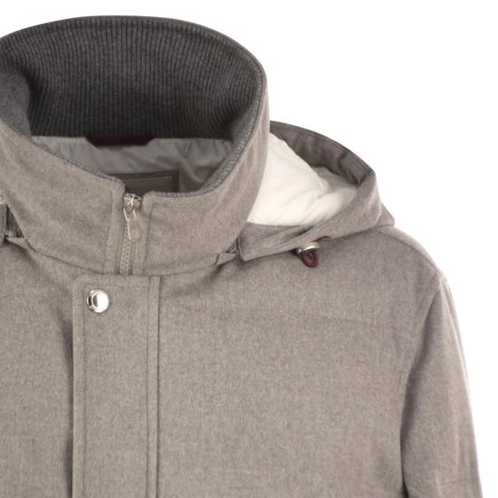 26FW 브루넬로 쿠치넬리 본디드 울 플란넬 탈부착 후드 다운 자켓 MM4701823 GREY - BRUNELLO CUCINELLI