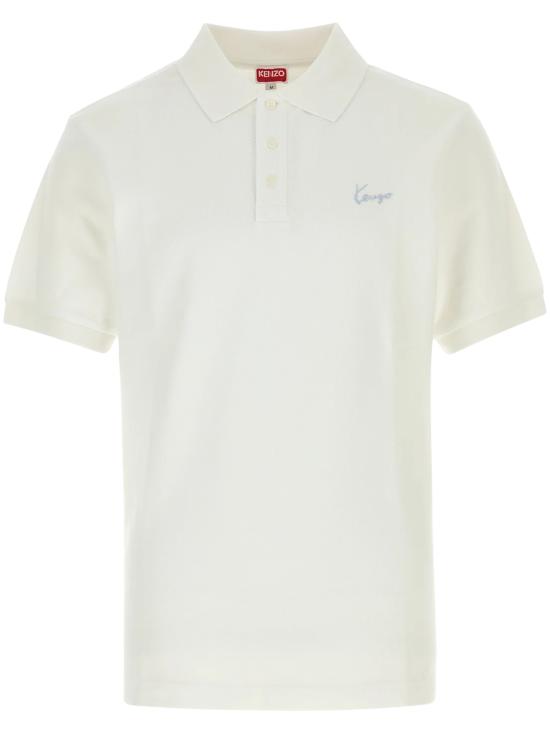 26FW 겐조 시그니처 엠브로이드 슬림 코튼 폴로 셔츠 FG65PO155 4PU02 WHITE