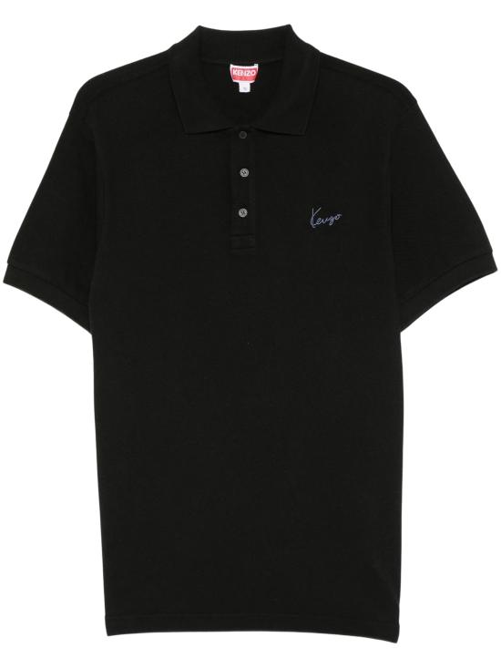 26FW 겐조 시그니처 엠브로이드 슬림 코튼 폴로 셔츠 FG65PO155 4PU99J BLACK