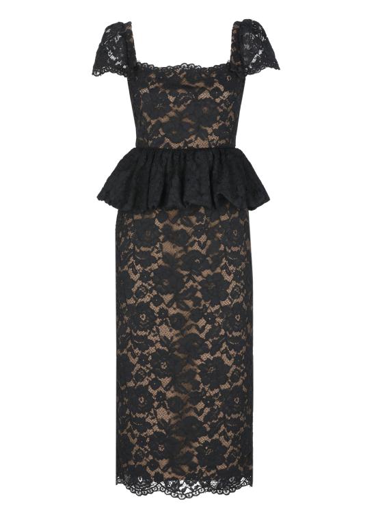 26FW 셀프 포트레이트 미디 원피스 SC26029MAB BLACK FINE LACE PEPLUMBLACK