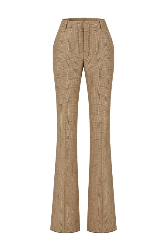 26FW 생로랑 프린스 오브 웨일즈 체크 플레어 팬츠 A000KTY3L61 2242 BEIGE MARRON MARINE