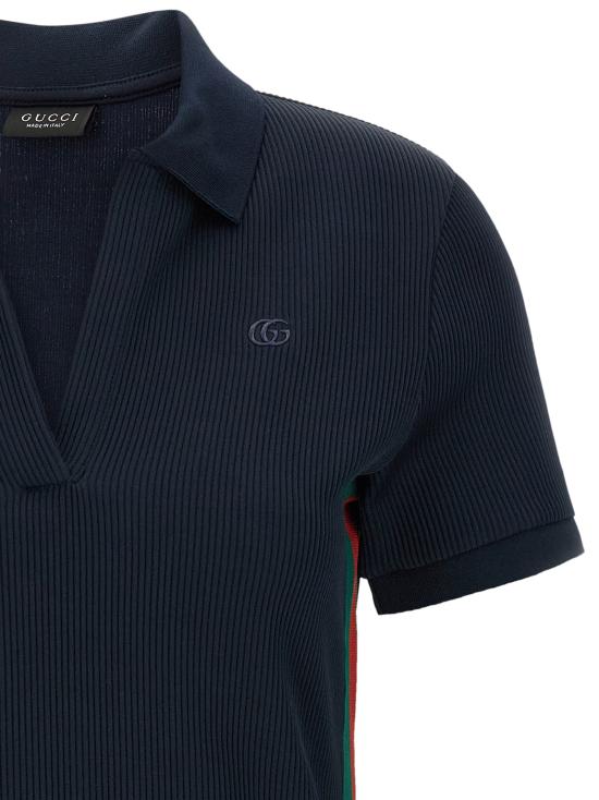 26FW 구찌 웹 디테일 립 코튼 저지 드레스 872682XJHYN4294 Blue - GUCCI