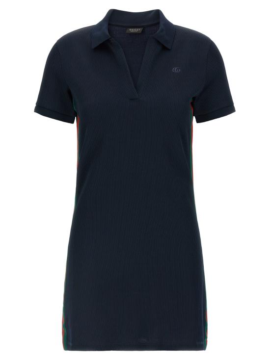 26FW 구찌 웹 디테일 립 코튼 저지 드레스 872682XJHYN4294 Blue