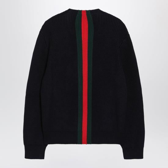 26FW 구찌 웹 리브 울 스웨터 A0078NXKFTC Blue - GUCCI