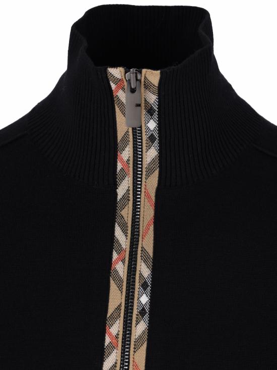 26FW 버버리 체크 트리밍 울 하프 지퍼 스웨터 체크 트리밍 울 하프 지퍼 스웨터 8134851 A1189 - BURBERRY