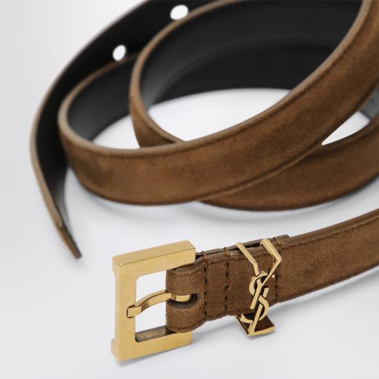 26FW 생로랑 카산드라 씬 스퀘어 버클 벨트 554465AAG6E Brown - SAINT LAURENT