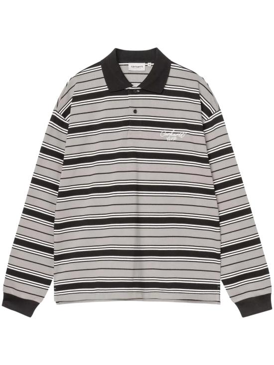 26FW 칼하트 WIP 폴로 티셔츠 I037117 3V0XX DEVITT STRIPE SHADY GREY DOM
