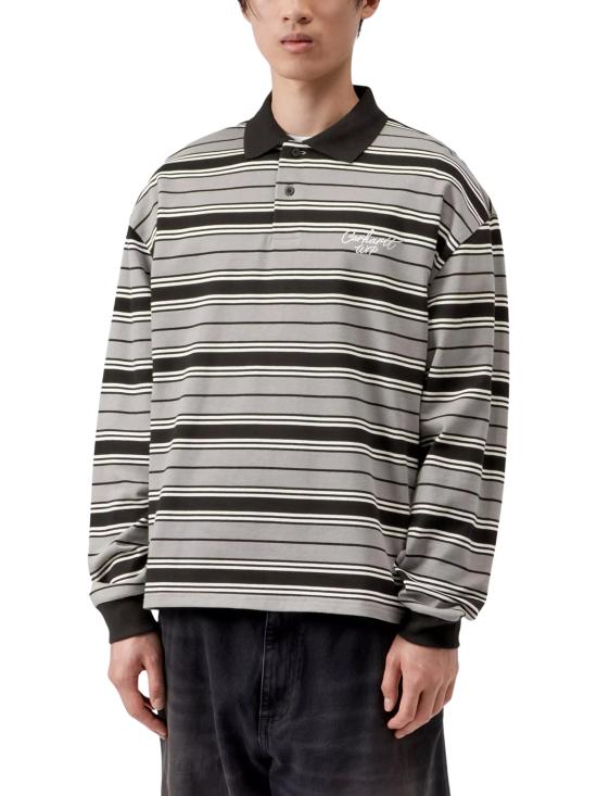 26FW 칼하트 WIP 폴로 티셔츠 I037117 3V0XX DEVITT STRIPE SHADY GREY DOM - CARHARTT WIP