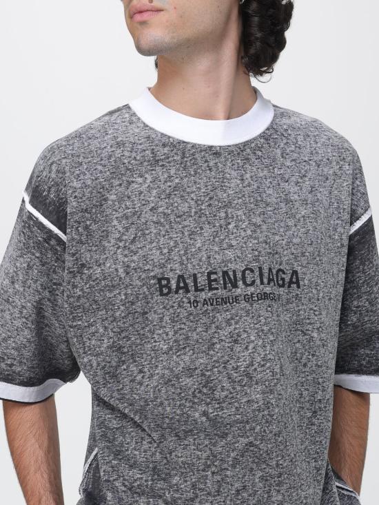 26FW 발렌시아가 로고 프린트 헤더드 미디엄 핏 티셔츠 764235TUVS2 1000 Black - BALENCIAGA