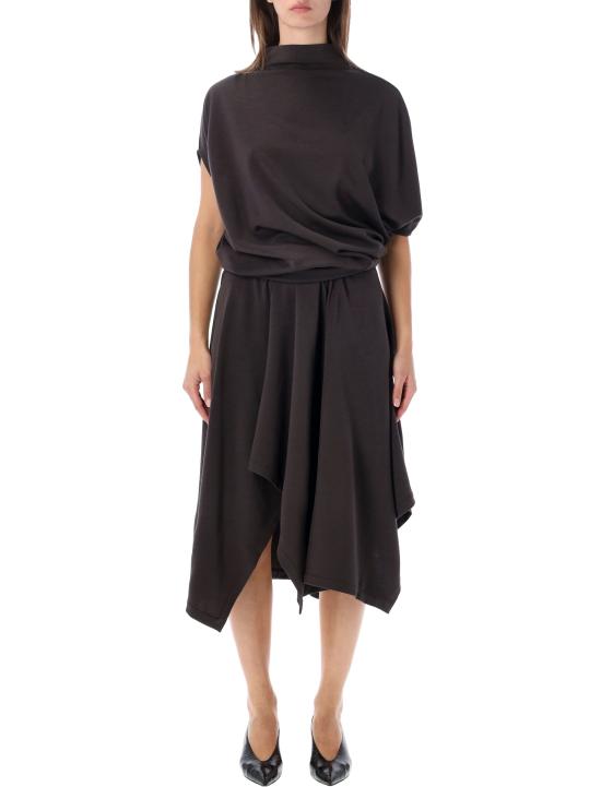 26FW 르메르 비대칭 드레이프 웨이스트 드레스 DR1179LJ1086 BR532 LIQUORICE