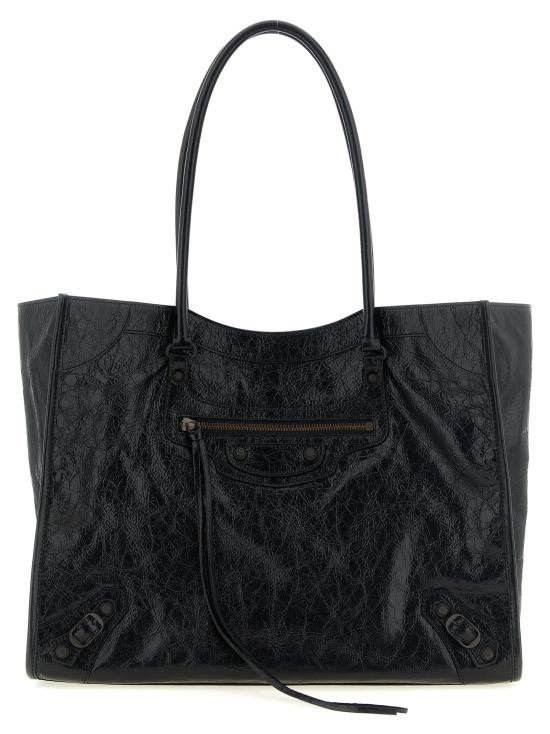 26FW 발렌시아가 가죽 로고 토트백 가방 8469212ABEK1000 Black