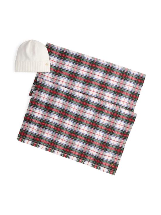  랄프 로렌 모자 로고 니트 비니와 스카프 세트 - RALPH LAUREN
