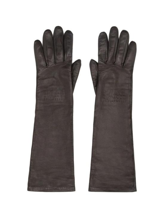  마르지엘라 장갑 메종  MM6 엠보싱 로고 가죽  브라운 - MAISON MARGIELA