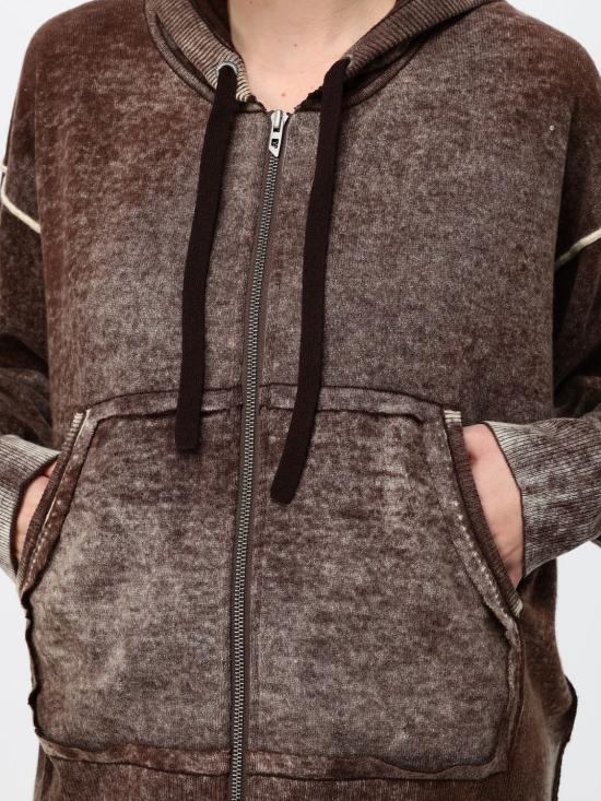 26FW 디젤 M-Hermine 리버스 프린트 울 후드 가디건 A220360TKCY 7BB Brown - DIESEL